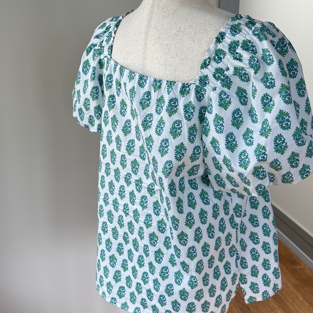 CeCe Blue Floral Puff Sleeve Blouse - Picture 3 of 5